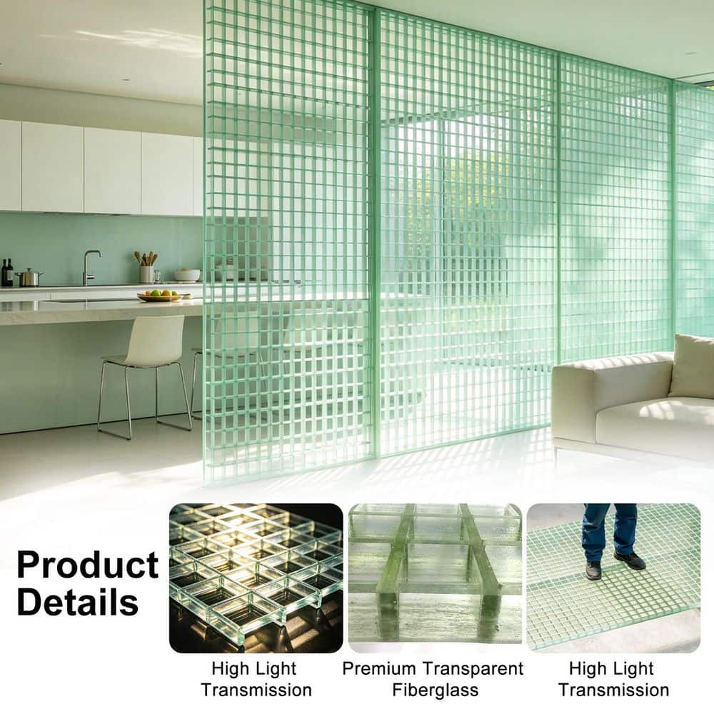 Unbranded 1.07 ft. x 3.3 ft. Transparent Composite Fiberglass Grating Deck Tile for Drain Cover, Garage, Walkway, Patio Deck (3)