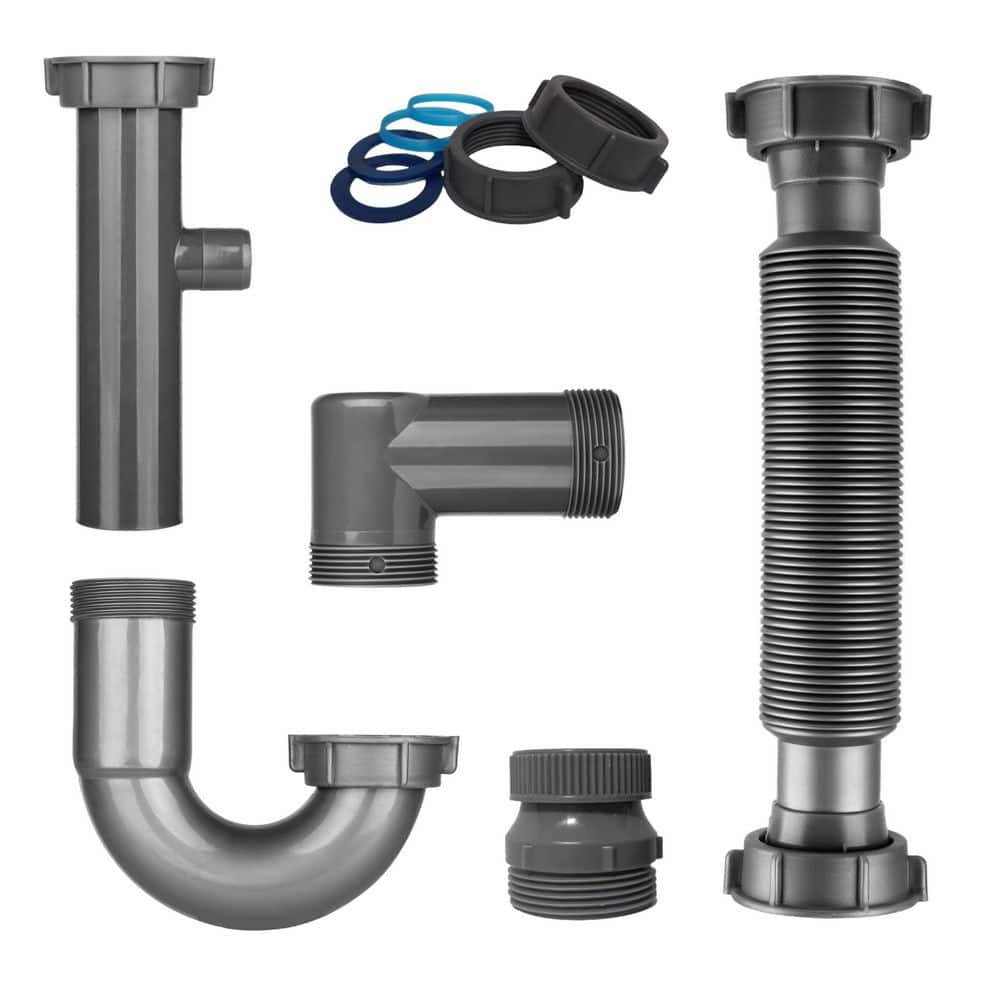 Wudkey 1-Pc Universal 1-1/4in. & 1-1/2in. P Trap Drain Kit in Black Flexible PP U-Bend Plumbing Pipe,Included Mounting Hardware (1)