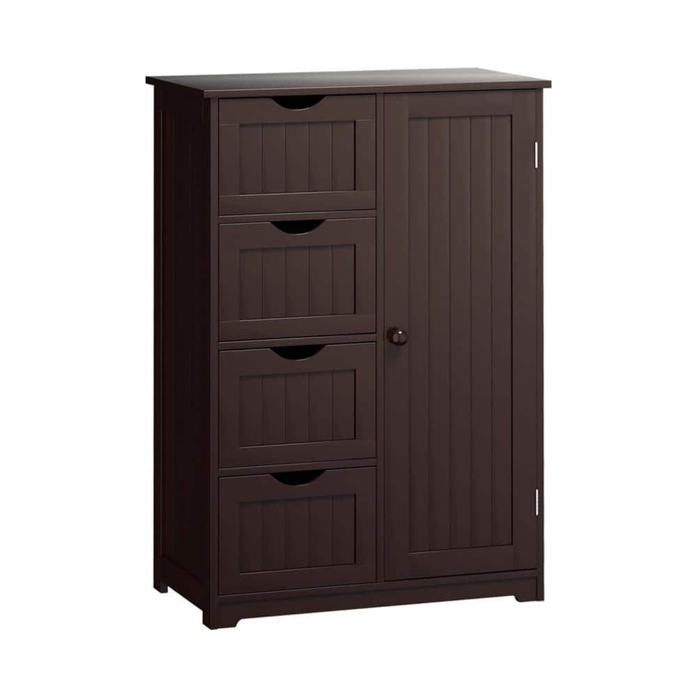 Unbranded 22 in. W x 12 in. D x 32 in. H Brown Linen Cabinet with 4 Drawers and Door Cabinet (1)