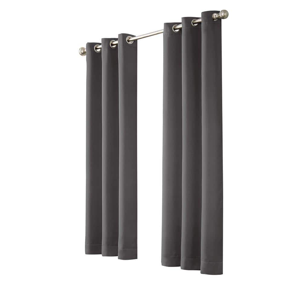 Eclipse Thermapanel Pewter Solid Polyester 37 in. W x 84 in. L Room Darkening Pair Grommet Top Curtain Panel (4)