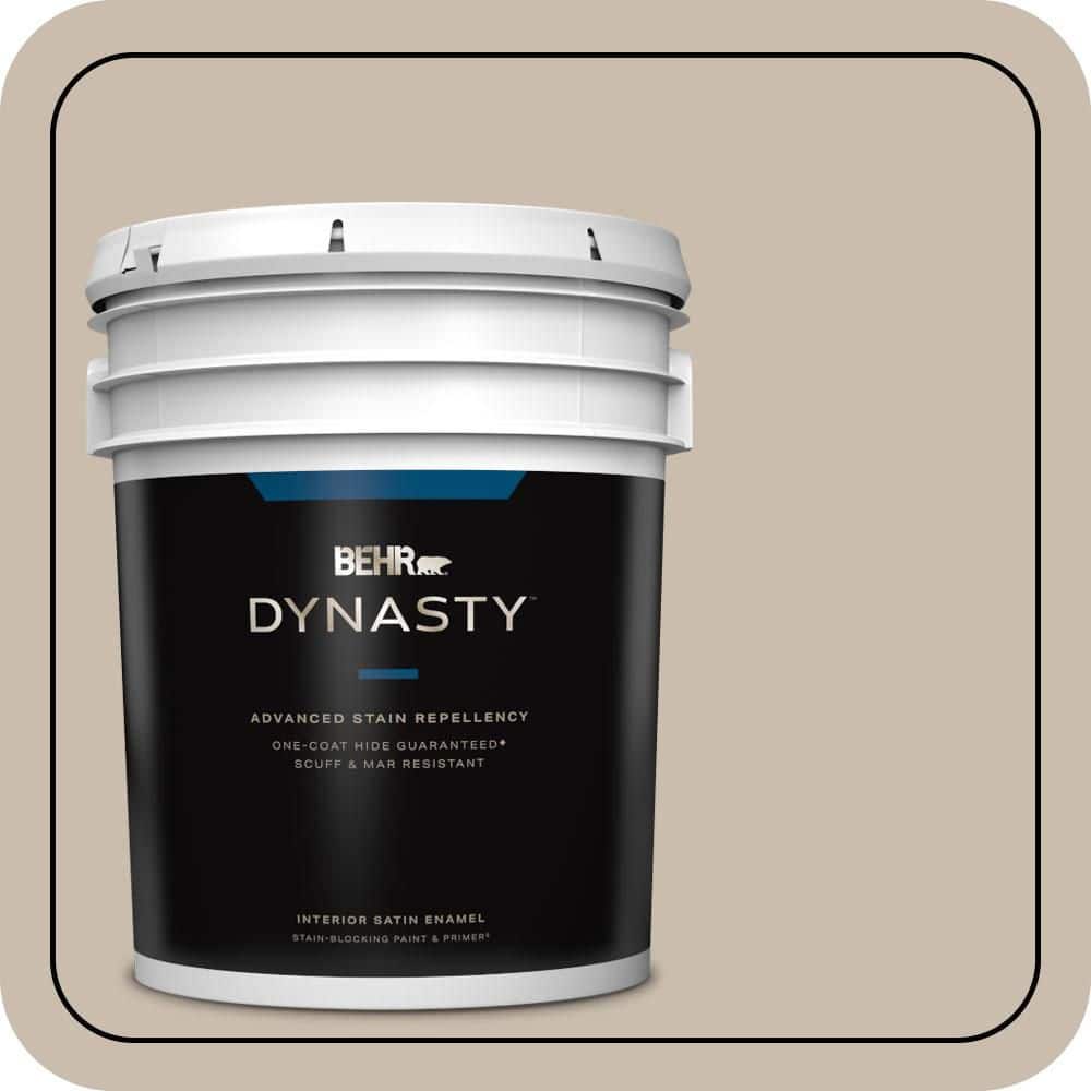 BEHR DYNASTY 5 gal. #PPU5-13 Creamy Mushroom One-Coat Hide Satin Enamel Interior Stain-Blocking Paint & Primer