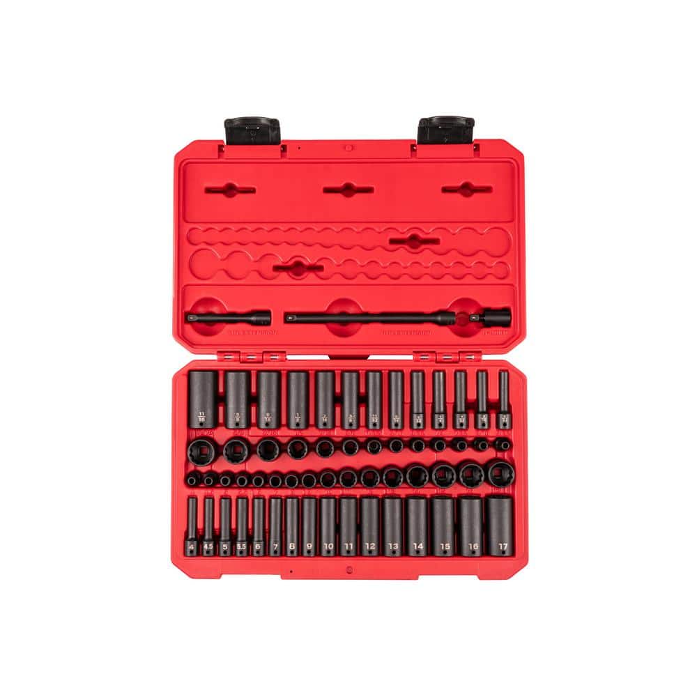 TEKTON 1/4 Inch Drive 12-Point Impact Socket Set with Case, 61-Piece (5/32-11/16 in., 4-17 mm) (1)