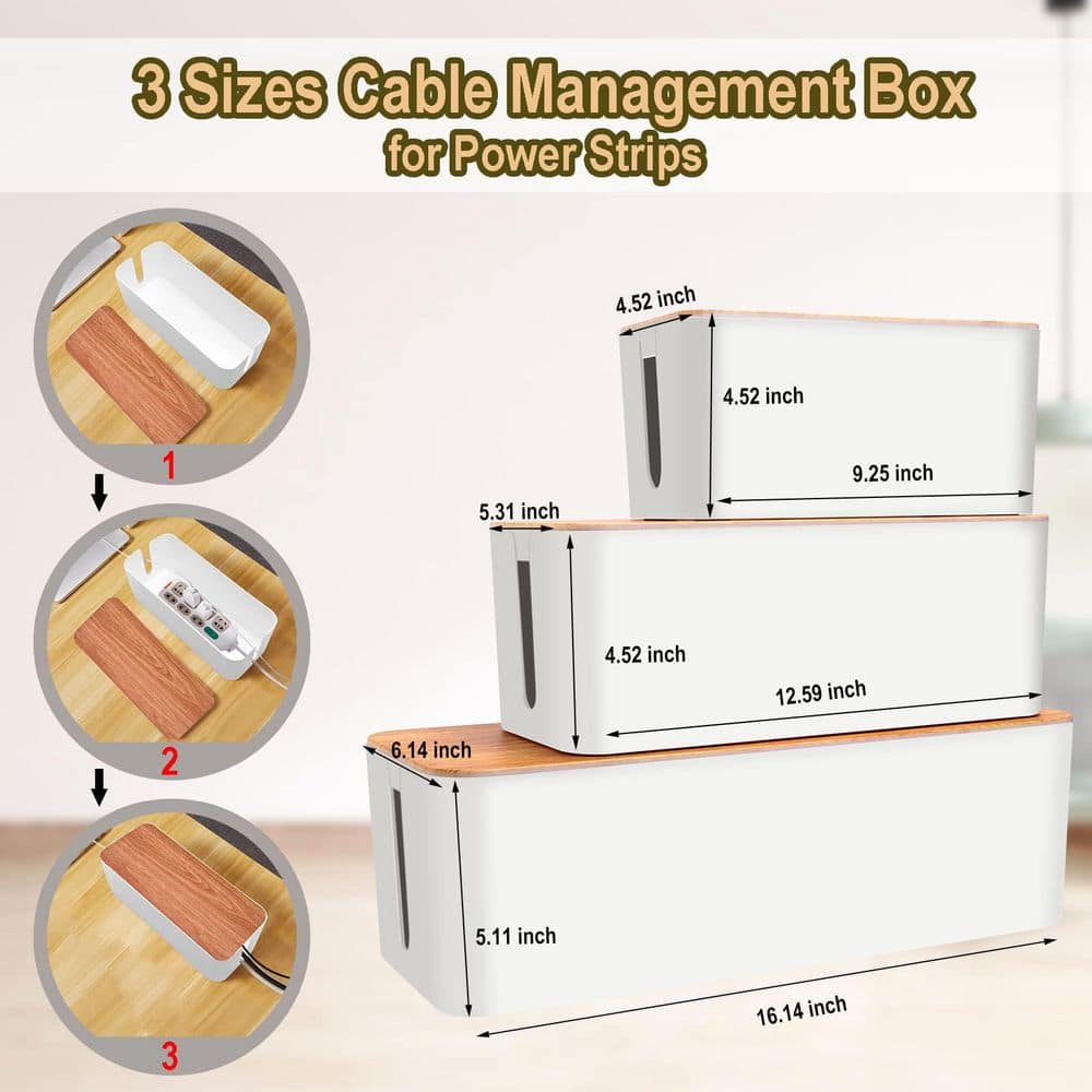 YICHUHAOXI Cable Management Series Large Medium Small Cable Organizer Boxes Kit White 3 Pack for Home Office Safety (2)
