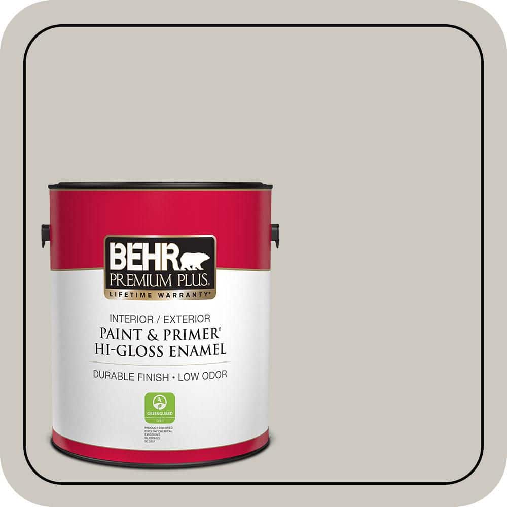 BEHR PREMIUM PLUS 1 gal. Designer Collection #DC-008 Gratifying Gray Hi-Gloss Enamel Interior/Exterior Paint & Primer