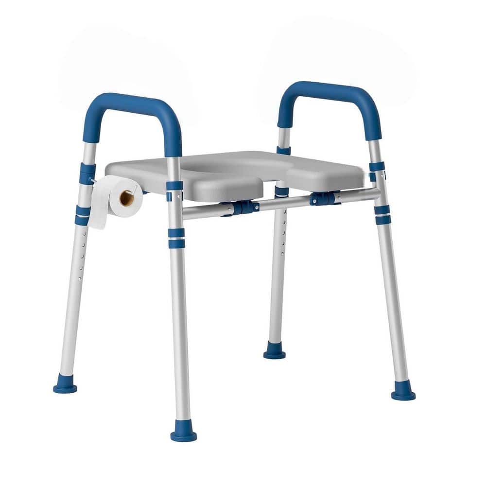 Wudkey 29 in. x 30 in. Adjustable Elevated Toilet Seat in. Blue, Raised Toilet Seat with Padded Handles and Seat, 400 lb. Load (1)