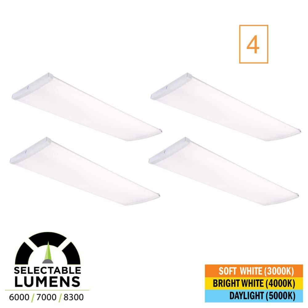 Commercial Electric 4-Pack 4 ft. x 15 in. 6000/7000/8300 Lumens Integrated LED White Commercial Wraparound Light, Selectable CCT, 120-277V