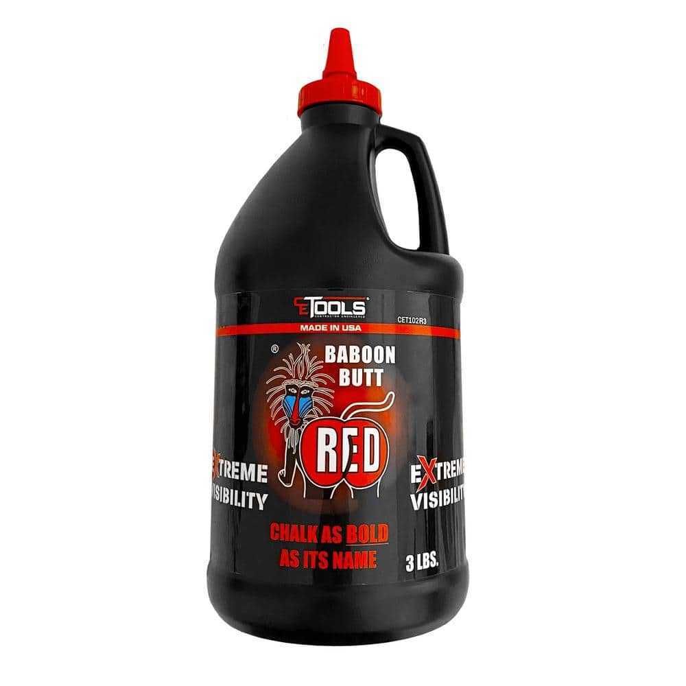 CE TOOLS Chalk Reel 3lb. Baboon Butt Red Premium Hydrophobic Water Repellent Marking Chalk