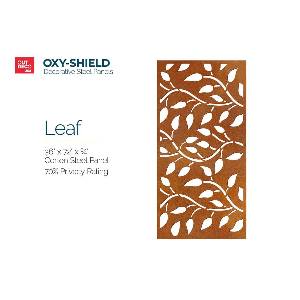 OUTDECO Leaf 3 ft. x 6 ft. Oxy-Shield Weathered Steel Decorative Screen Panel in Rust with 6-Screws (2)