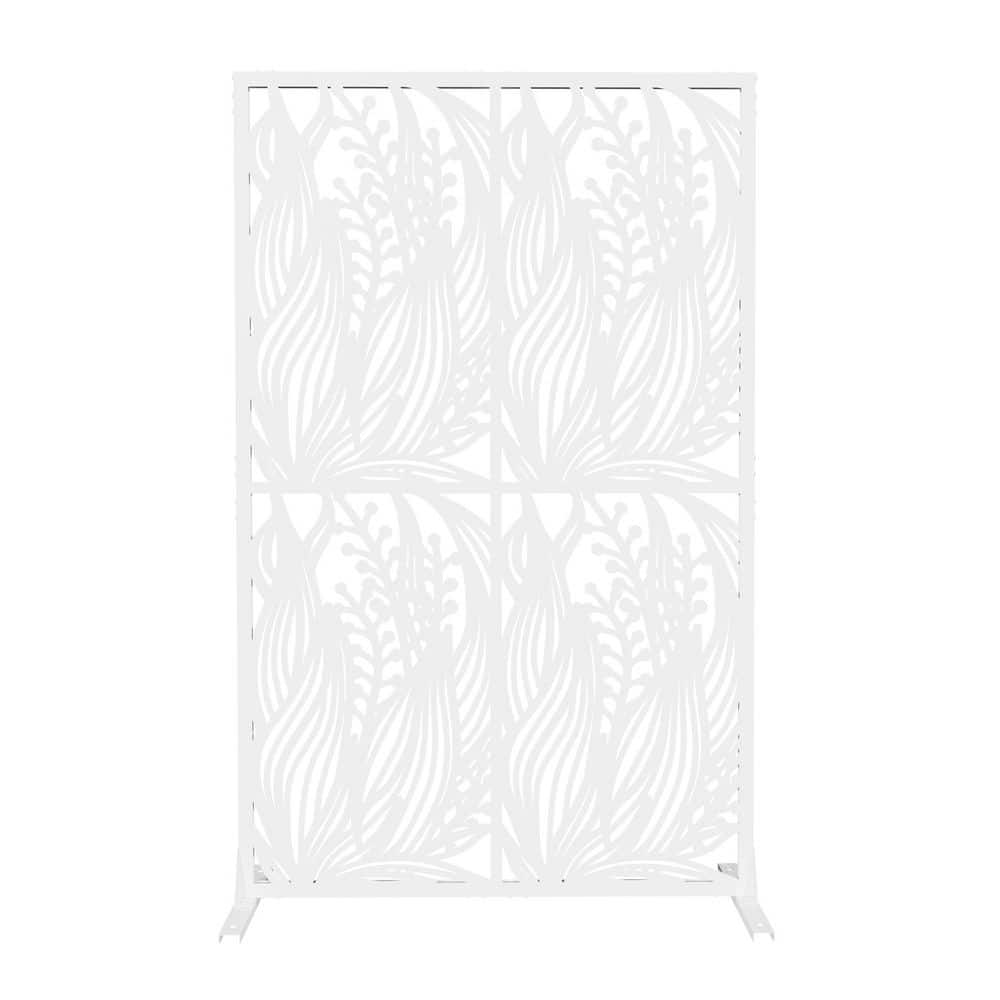 Unbranded 6 ft. H x 3.8 ft. W White Iron Leaf Shape Metal Freestanding Decorative Privacy Screen for Deck Balcony Patio (2)