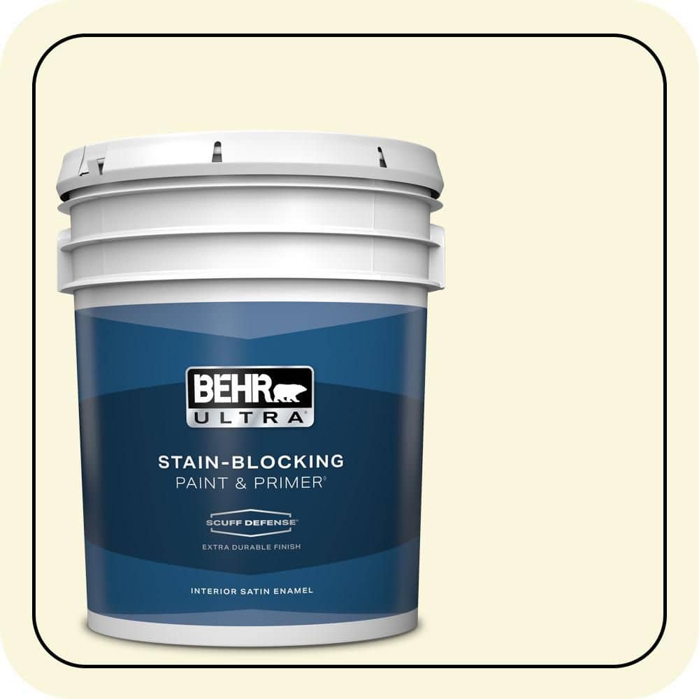 BEHR ULTRA 5 gal. #W-B-420 White Hydrangea Extra Durable Satin Enamel Interior Paint & Primer