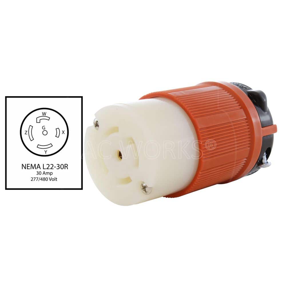 AC WORKS NEMA L22-30R 30A 3-Phase Y 277/480V 5-Prong Locking Female Connector with UL, C-UL Approval (2)