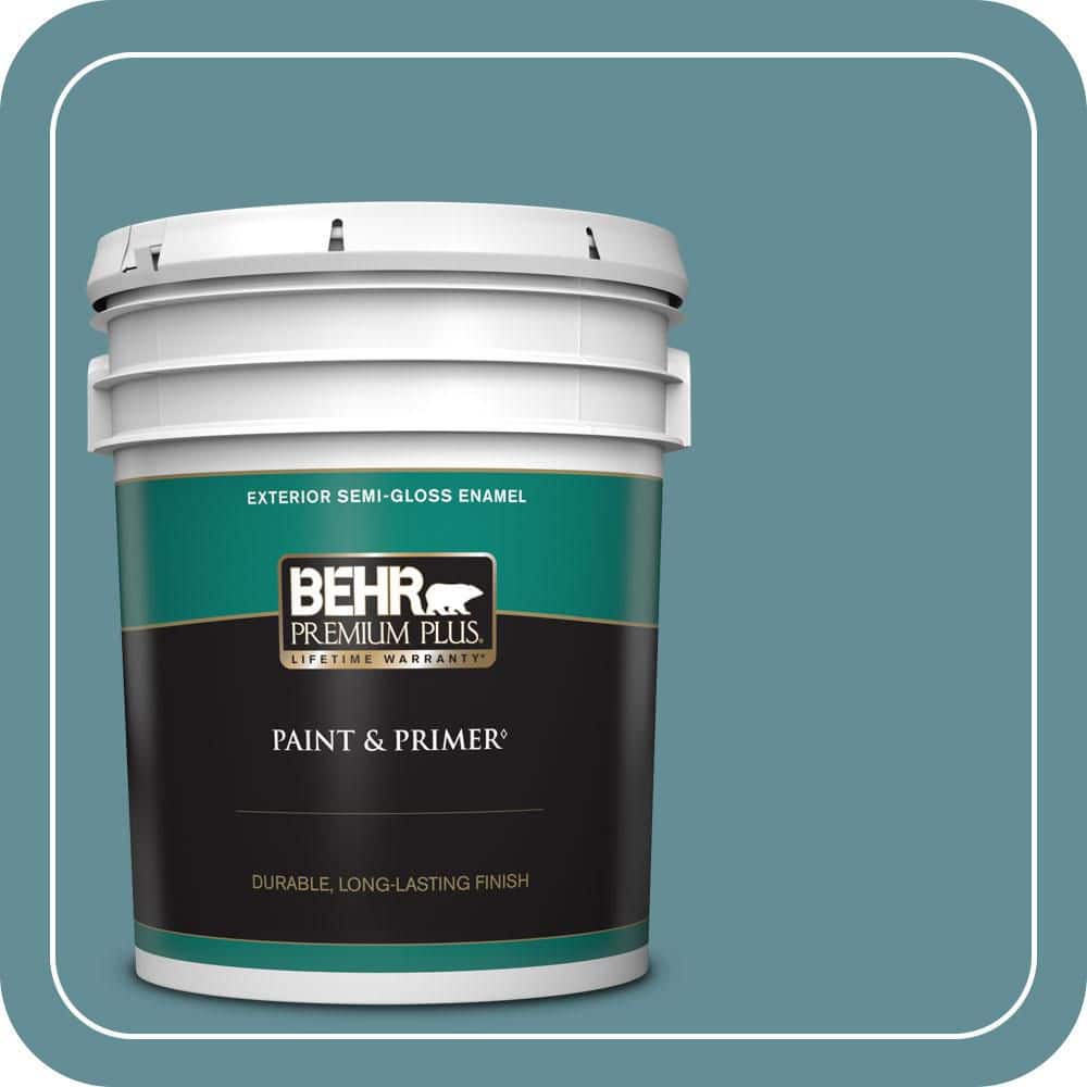 BEHR PREMIUM PLUS 5 gal. #S450-5 Oarsman Blue Semi-Gloss Enamel Exterior Paint & Primer
