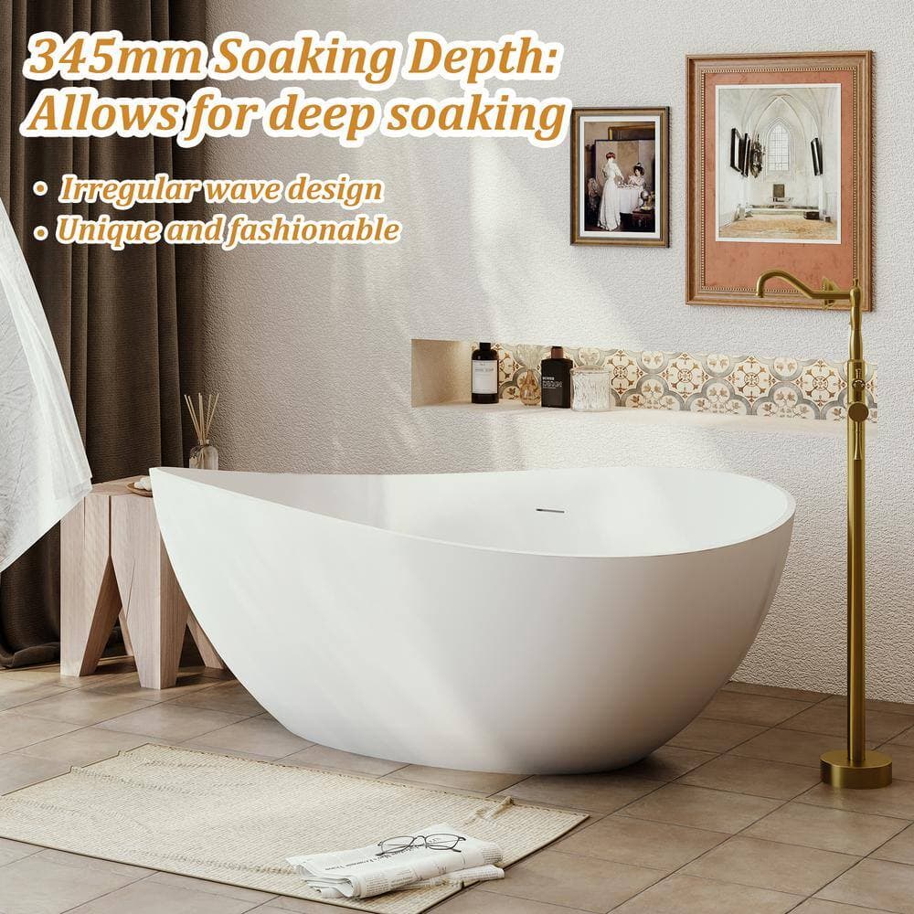 VANITYFUS Stone Resin Flatbottom Solid Surface Freestanding Roll Top Soaking Bathtub with Brass Drain (2)