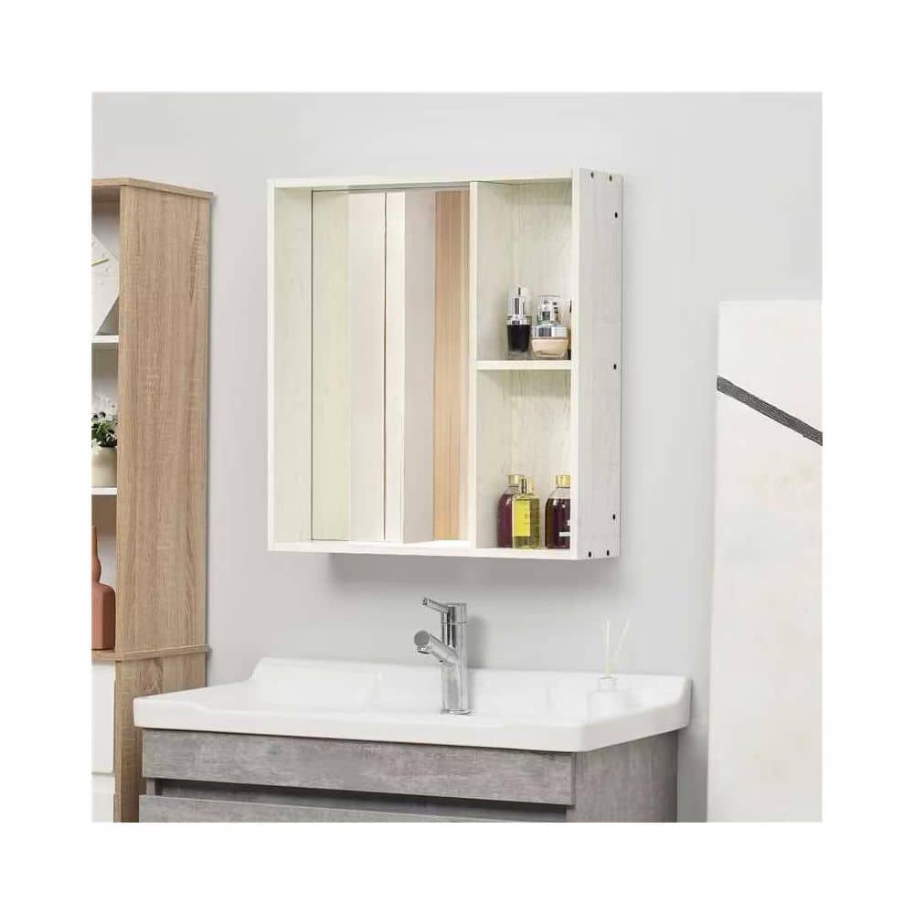 Unbranded 24.75 in. W x 6 in. D x 25.5 in. H Rectangular MDF Bathroom Storage Wall Cabinet with Mirror, Storage Shelf in White (2)