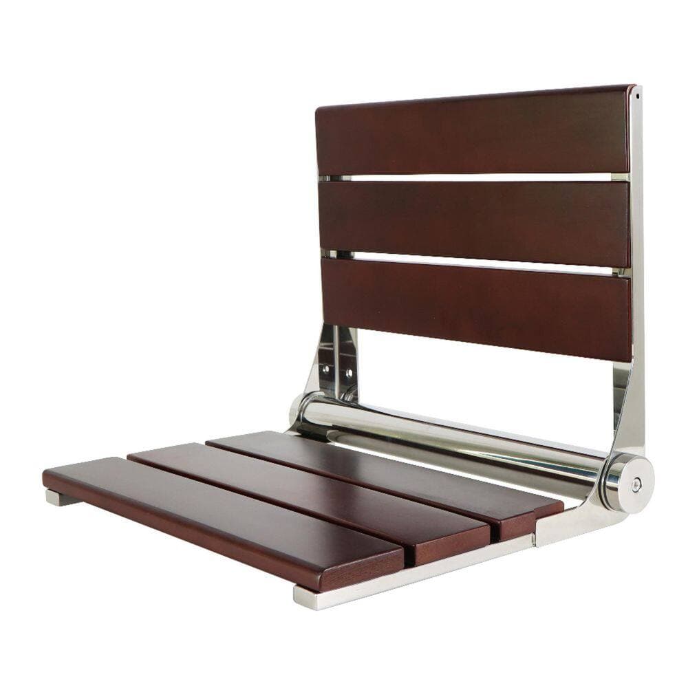 Kingston Brass Soutien 20 in. x 16 in. Wall Mount Folding Shower Seat in Dark Wood/Polished Chrome (1)