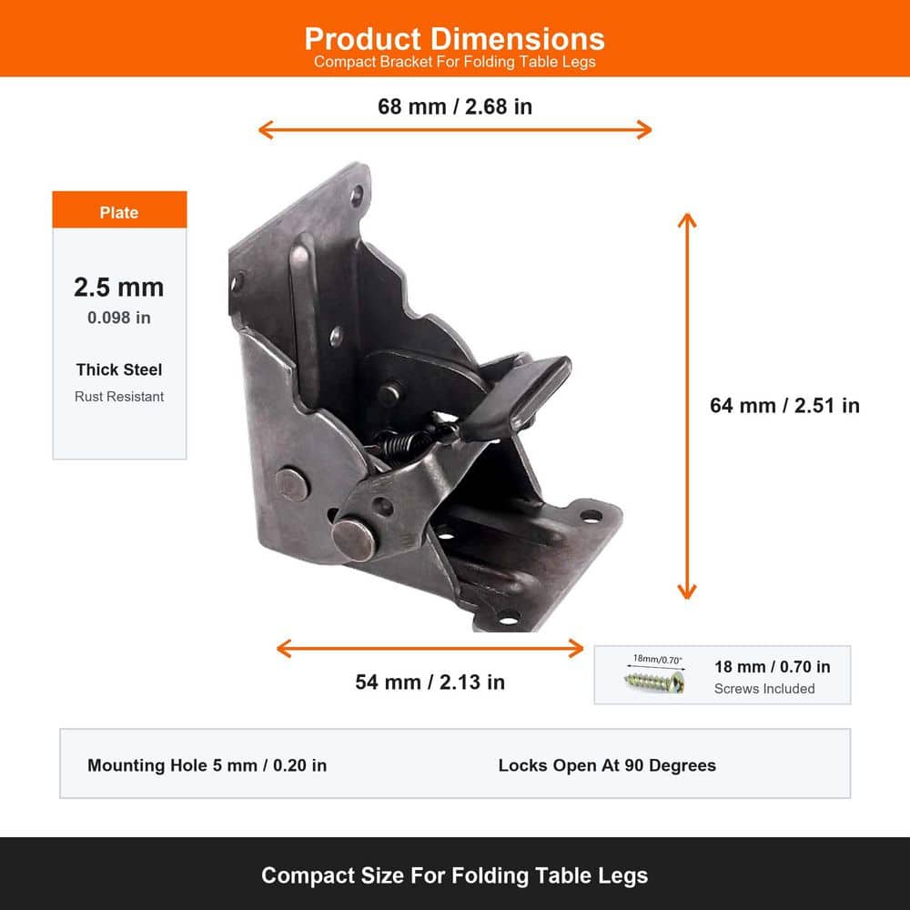 NVNOO 2.7 in. Lock Extension Support Bracket Foldable Self Lock Hinges with Screws for Table Bed Leg Feet, Black (4-Pack) (2)