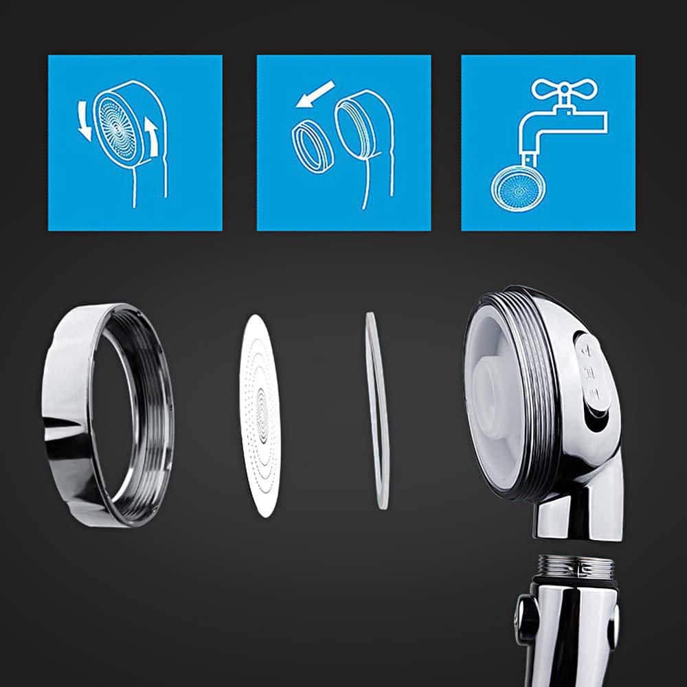 Wudkey 1-Piece Drill-Free High Pressure Handheld Shower Head with On/Off Switch, 3 Spray Modes, Bracket Hose (4)