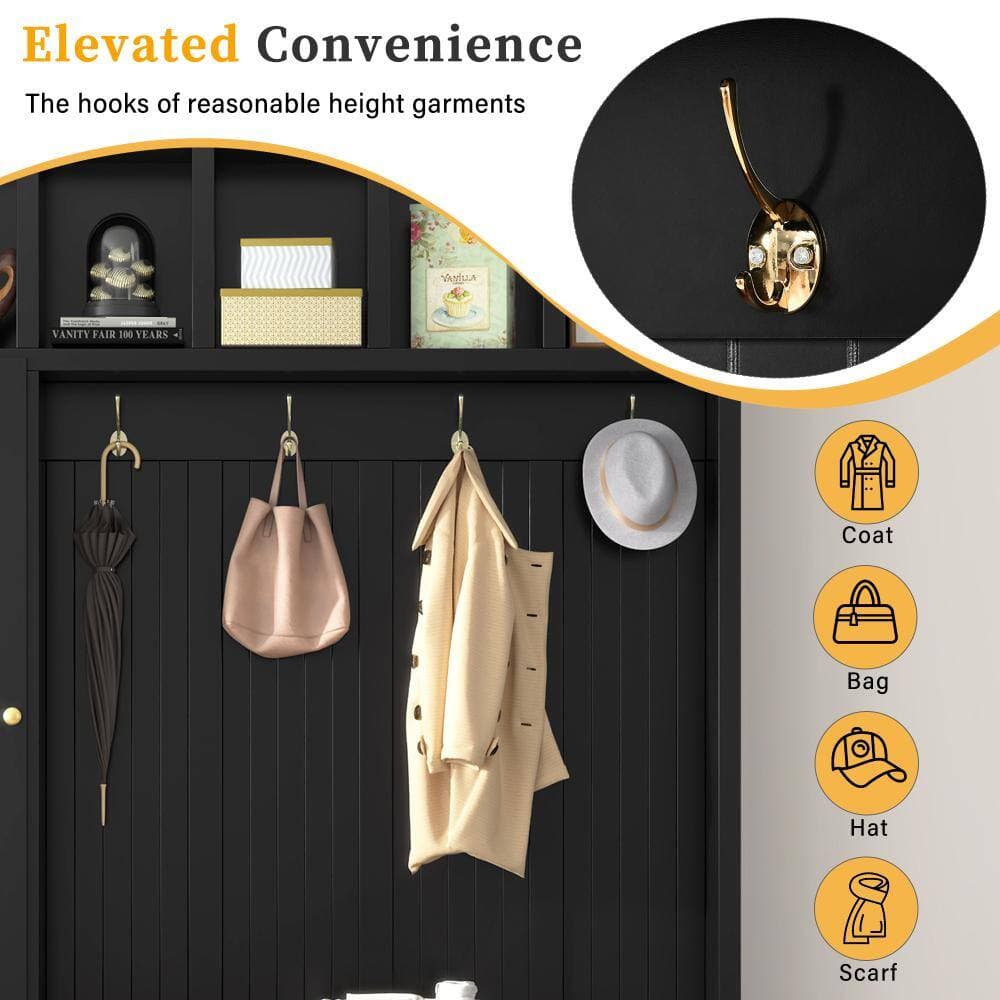 COWLOWN 59.2 in. W x 15.7 in. D x 78.7 in. H Black Linen Cabinet with Coat Hooks, Shoe Bench & Drawer (3)