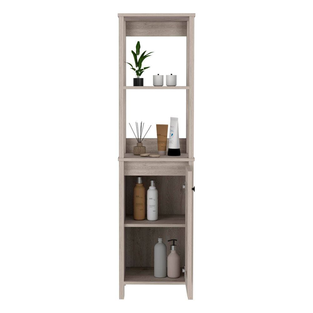 Tatahance 15.7 in. W x 15.7 in. D x 59.3 in. H Gray Linen Cabinet with 2-Interior Shelves and Open Shelves (2)