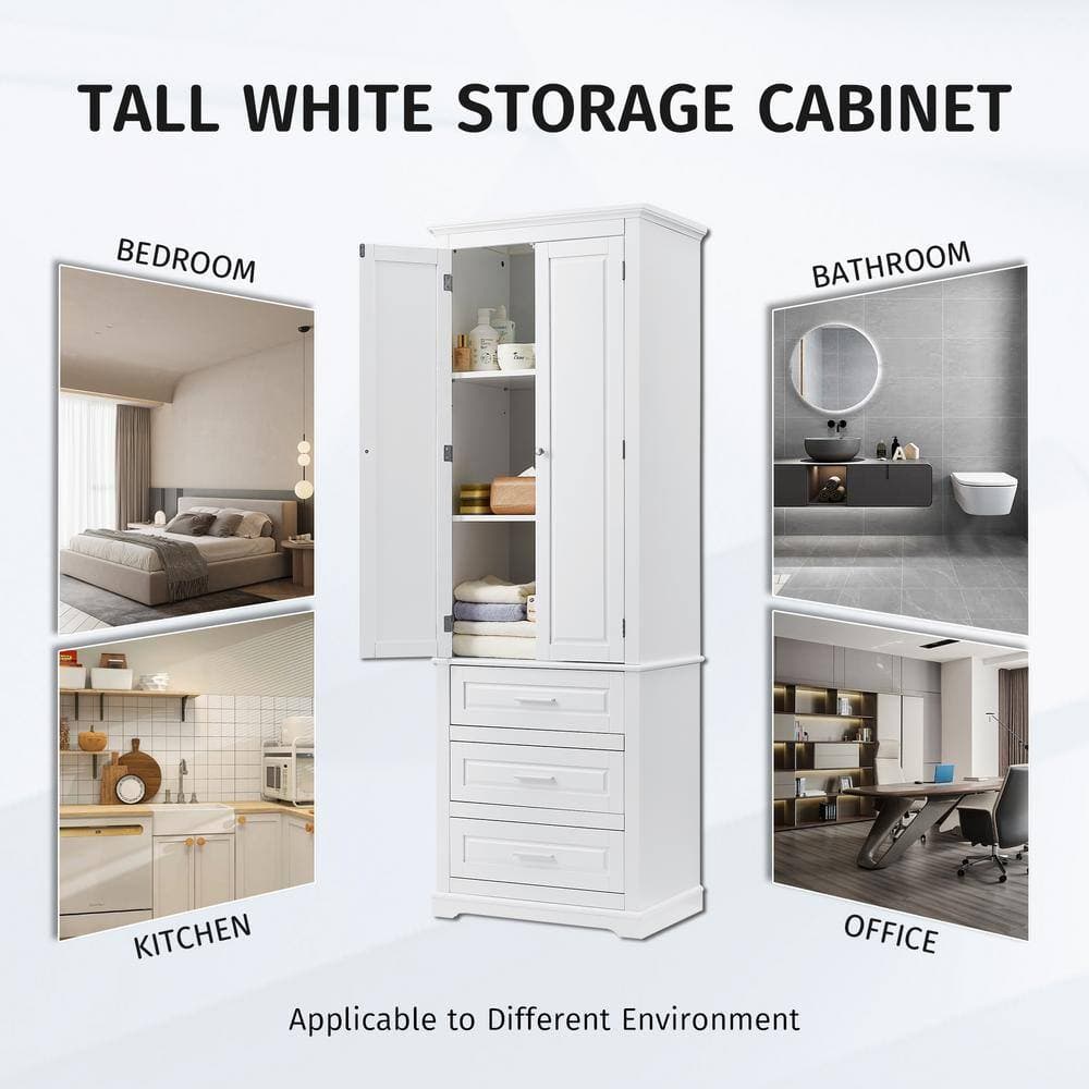 Unbranded Mordern 24 in. W x 15.7 in. D x 70 in. H White MDF Freestanding Linen Cabinet with 3 Drawers (3)