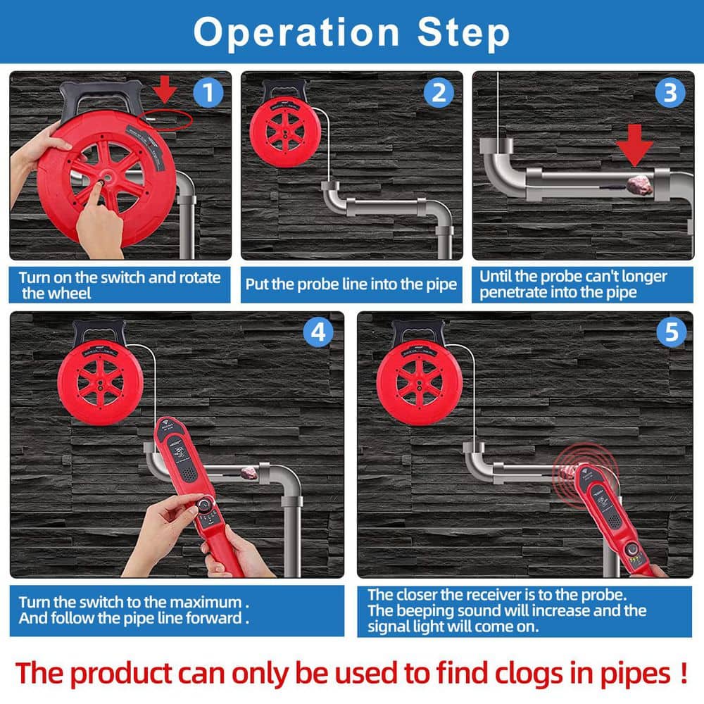 Helhom Pipe Blockage Detector Locators, Water Pipe Wall Scanner, Metal PVC Water Pipes Clogging Tool (2)