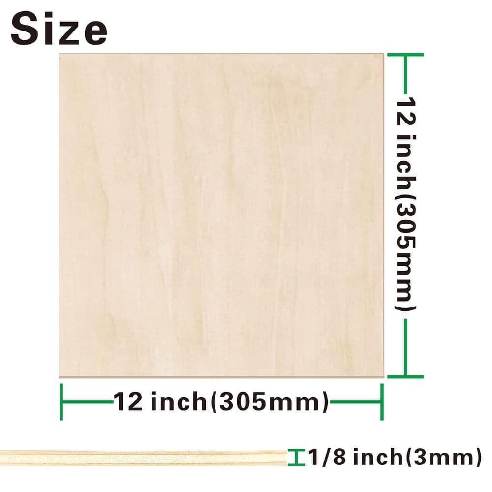 Afoxsos 1/8" x 12" x 12" Basswood Plywood Sheets - 36-Pack for Laser Cutting, Engraving, Wood Burning & Crafts MDF (2)