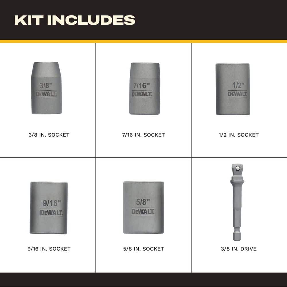 DEWALT MAXFIT ULTRA 3/8 in. Carbon Steel Drive Socket Set (6-Piece) with 1/4 in. Adapter (2)