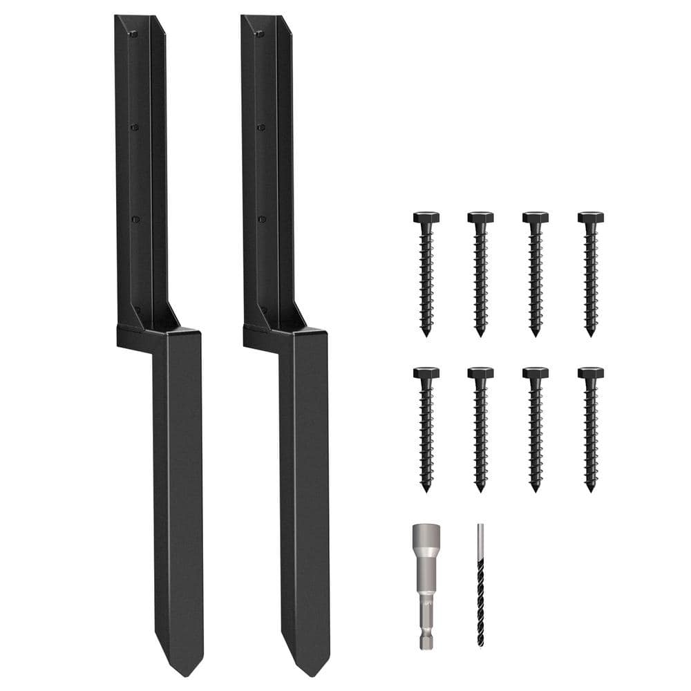 WINSOON 4.7 in. x 17.7 in. x 34 in. Heavy Duty Black Fence Post Repair Kit Anchor Ground Spike, for Fixing Broken Fence (2-Pack) (1)