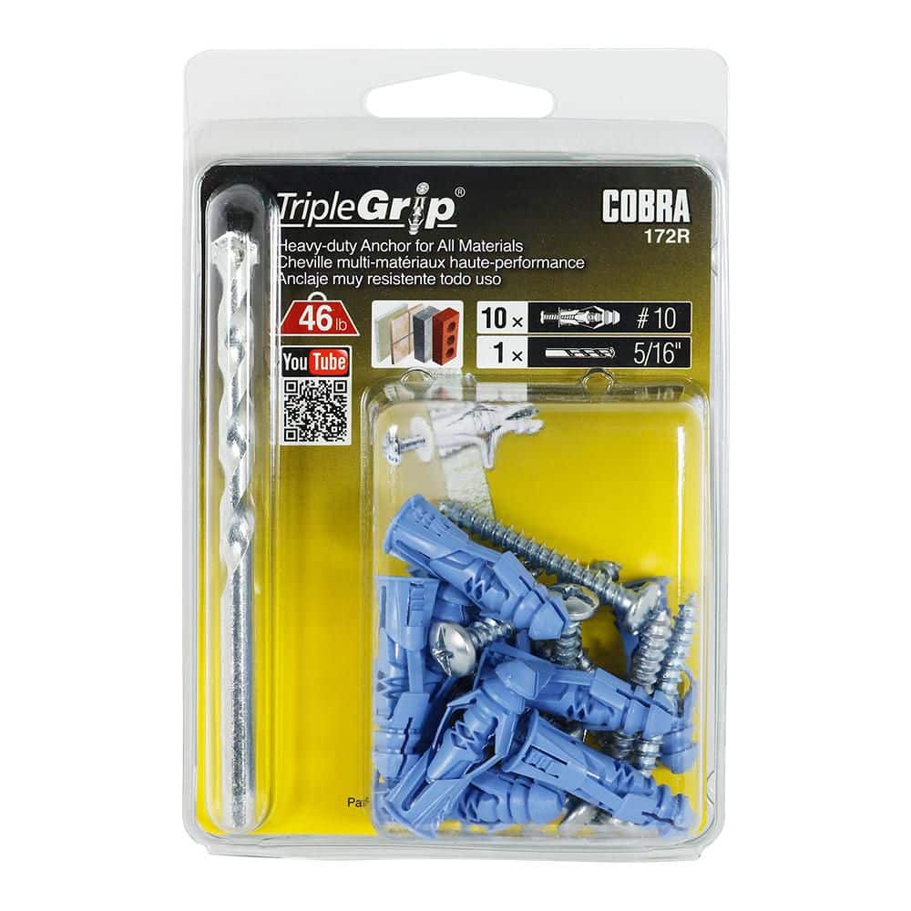 Cobra Anchors #10 x 1-1/2 in. Plastic Self-Drilling with Screw Philips and Slot Head 46lbs. Anchors (10-Pack) (3)