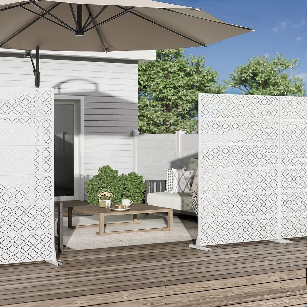 Dovelina 47 in. x 72 in. White Textured Metal Garden Screens Outdoor Privacy Screen (2)