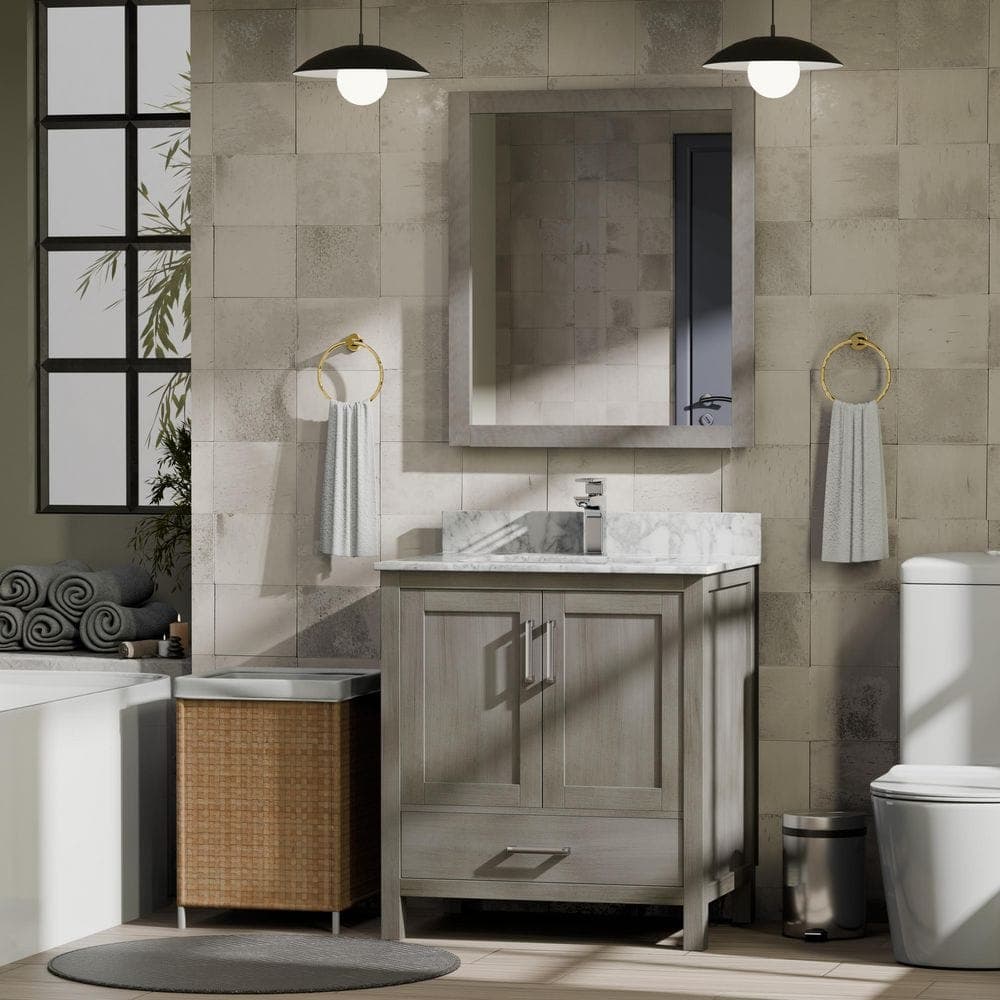 Lexora Jacques W 22 in. D Left Offset Bath Vanity without Top and 34 in. Mirror (1)