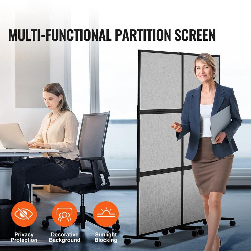 SVOPES Acoustic Room Divider 2-Pack Office Partition Panel, Freestanding Polyester & 45 Steel Wall, Light Gray Polywire Privacy (2)