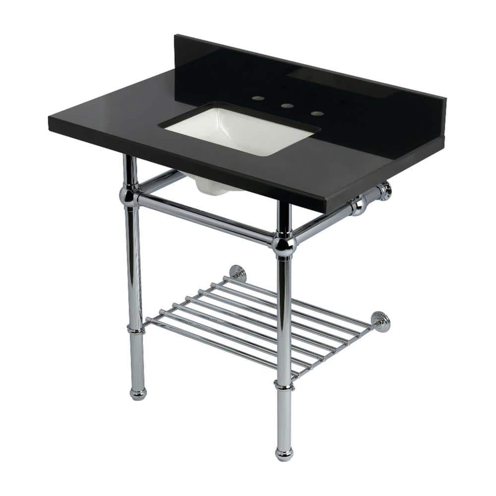 Kingston Brass Templeton 36 in. Granite Console Sink with Brass Legs in Black Granite/Polished Chrome