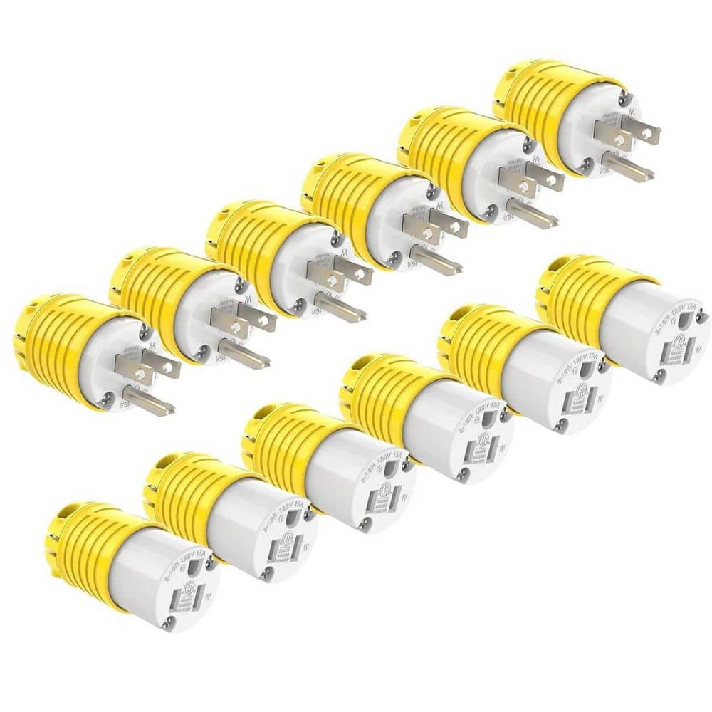 Lukyamzn 15 Amp 125 Volt Heavy Duty Replacement Plug and Connector Set, Straight Blade, Grounding, 6-Pieces (1)