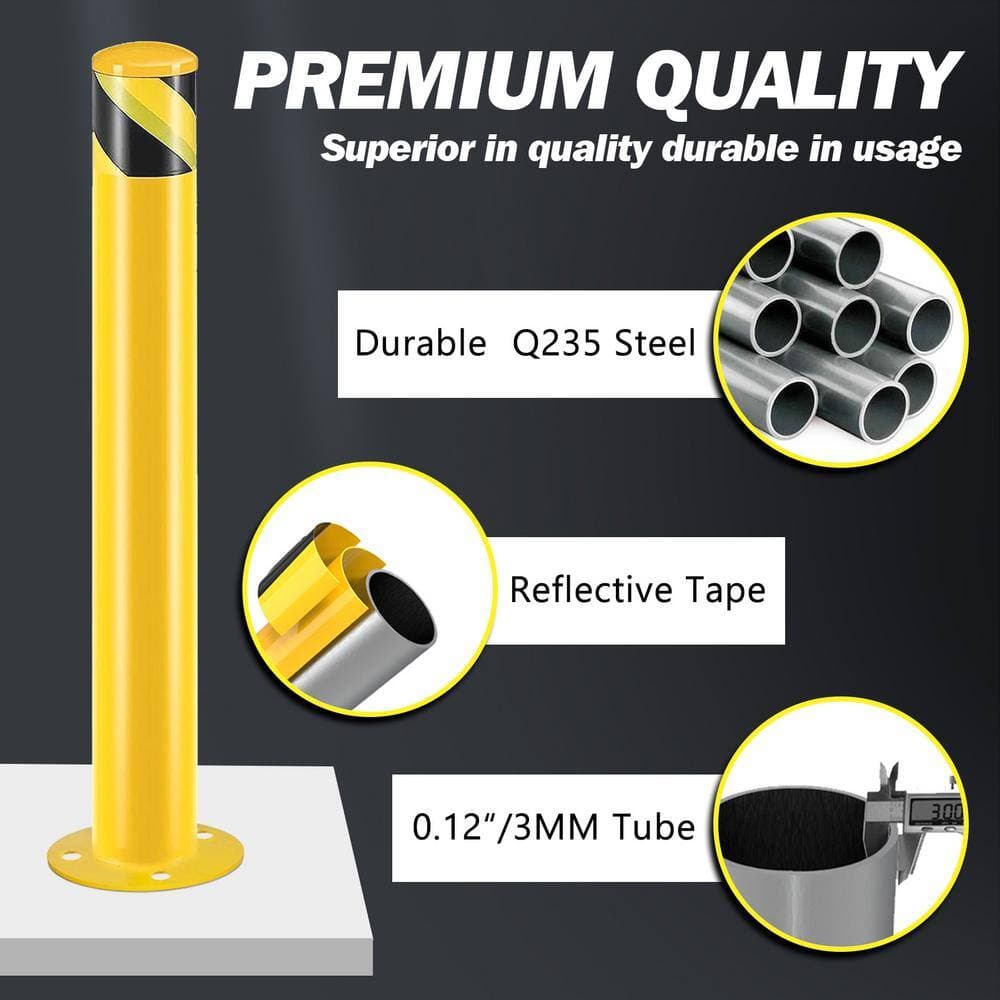 Amucolo 36 in. x 3.5 in. Yellow Powder Coated Steel Safety Bollard Post Parking Post with Anchor Bolts (4-Pieces) (3)