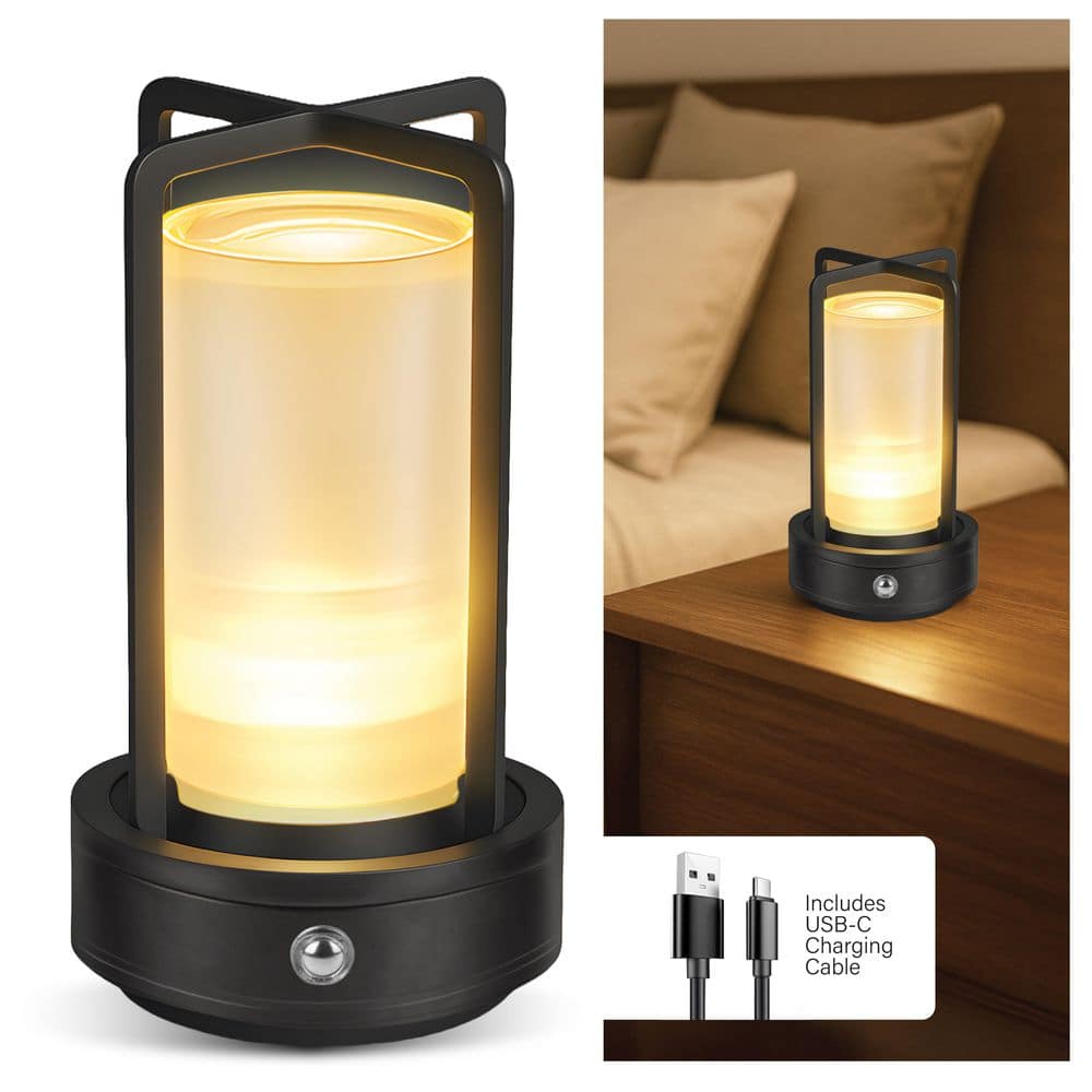 BETTERBEAM Nomad 6.8 in. Black Contemporary Rechargeable LED Table Lamp with Metal Frame (3)