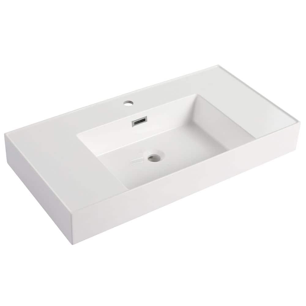 LIVACA 36 in. x 18 in. Drop-In Resin Bathroom Sink in White with Vanity Top Only Durable Construction (1)