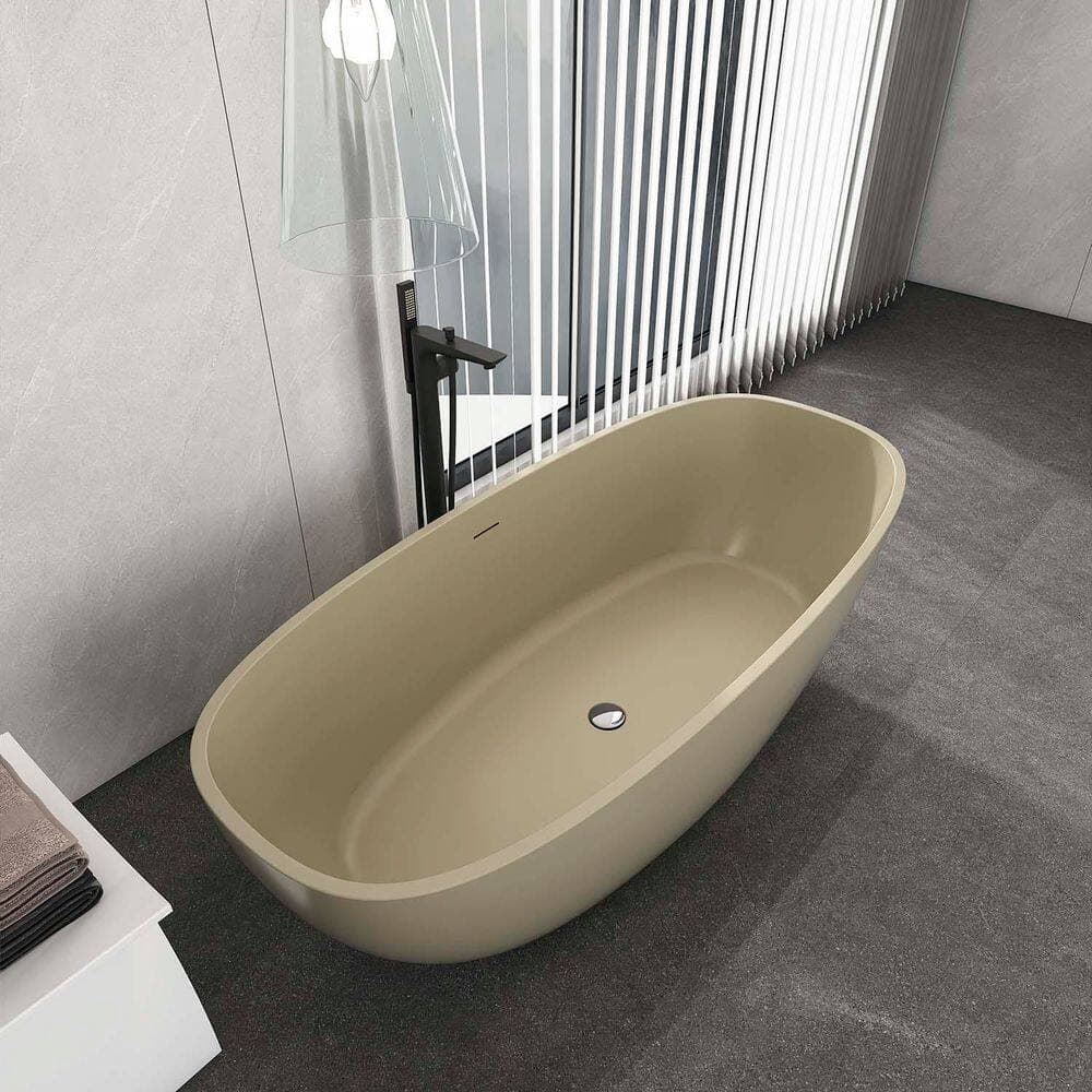 INSTER 67 in. x 29.5 in. Matte Khaki Solid Surface Artificial Soaking Bathtub-Freestanding, Heavy Duty, Mold & Mildew Resistant (2)