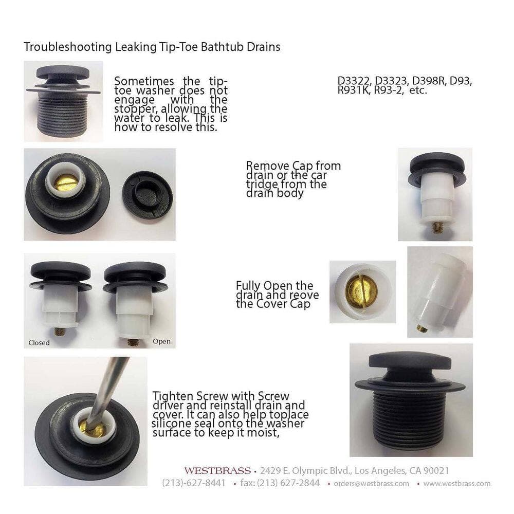 Westbrass Sch. 40 PVC 1-1/2 in. Course Thread Plumber's Pack Tip-Toe Bathtub Drain with 2-Hole Elbow (2)