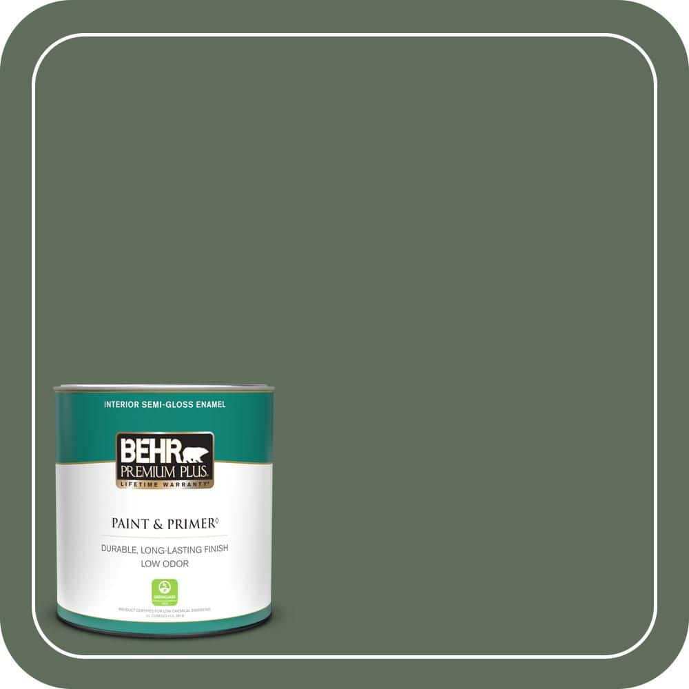BEHR PREMIUM PLUS 1 qt. #450F-6 Whispering Pine Semi-Gloss Enamel Low Odor Interior Paint & Primer