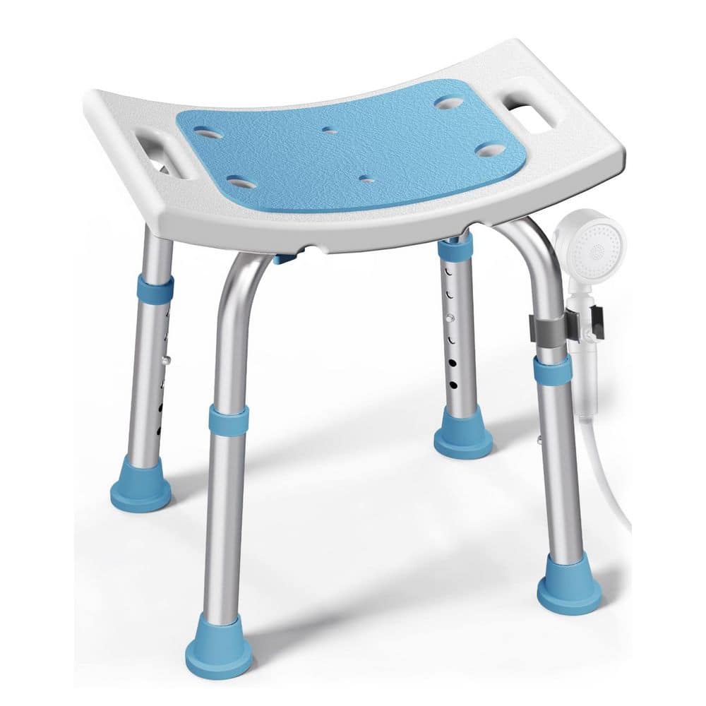 Wudkey Adjustable Aluminum Shower Stool in Light Blue with Suction Feet, Shower Seat, Shower Chair for Elderly and Disabled (1)