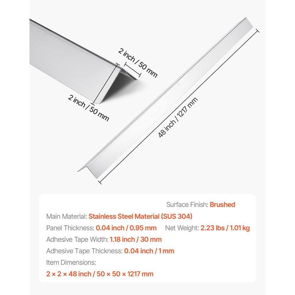 xinyoec 10-Pack 2 in. x 2 in. x 4 ft. Stainless Steel Wall Corner Protector, Drywall Corner Bead, Edge Trim with Tape for Home (2)