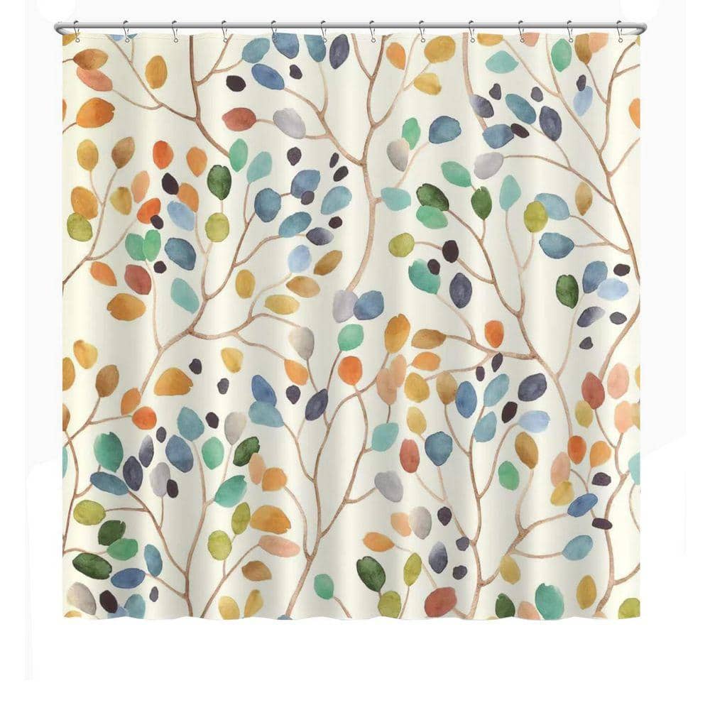 JFVKAF Floral Shower Curtain 72 x 72 Bathroom Decoration Set with Colorful Leaves and Hooks in Polyester (1)