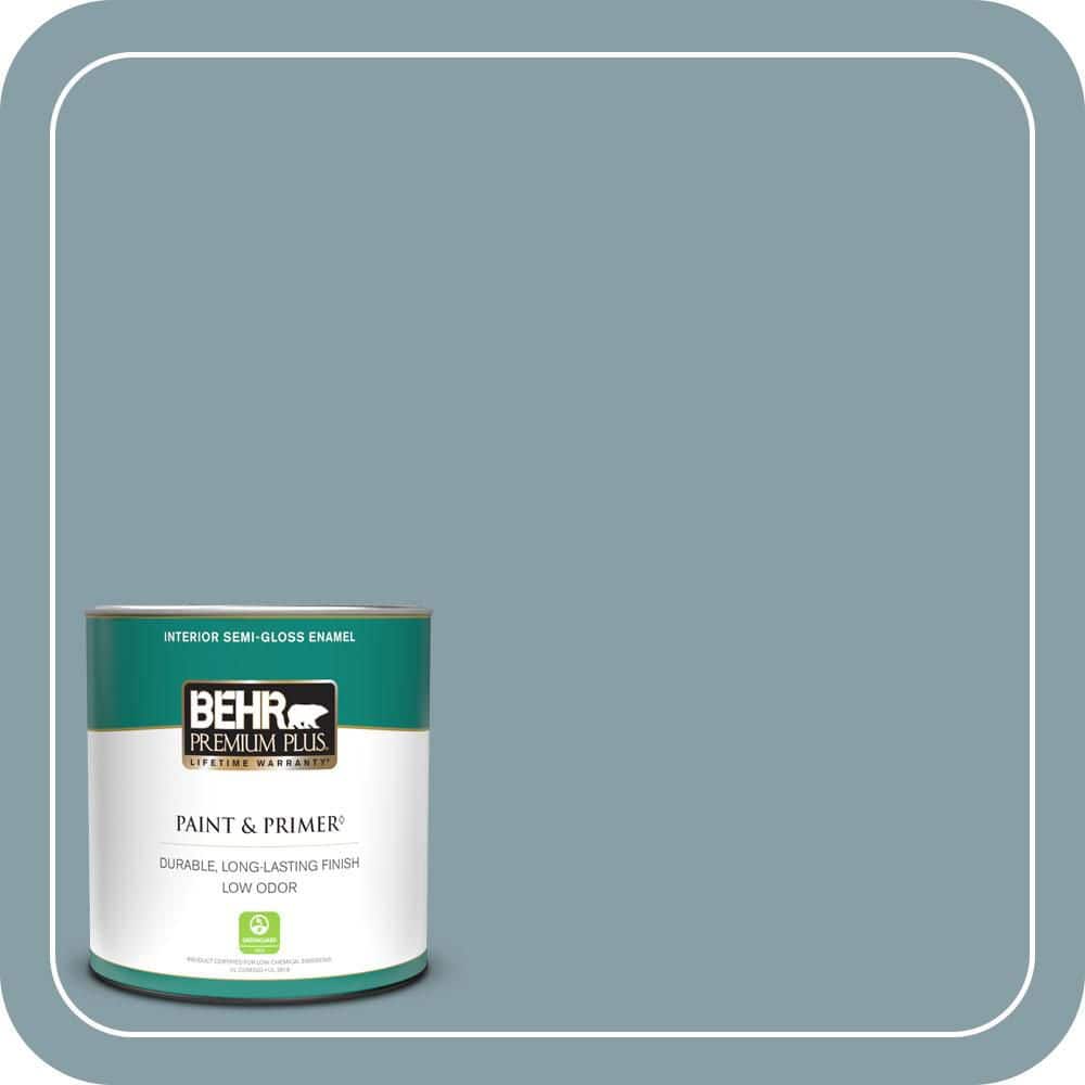 BEHR PREMIUM PLUS 1 qt. #BNC-18 Aqua Gray Semi-Gloss Enamel Low Odor Interior Paint & Primer (1)