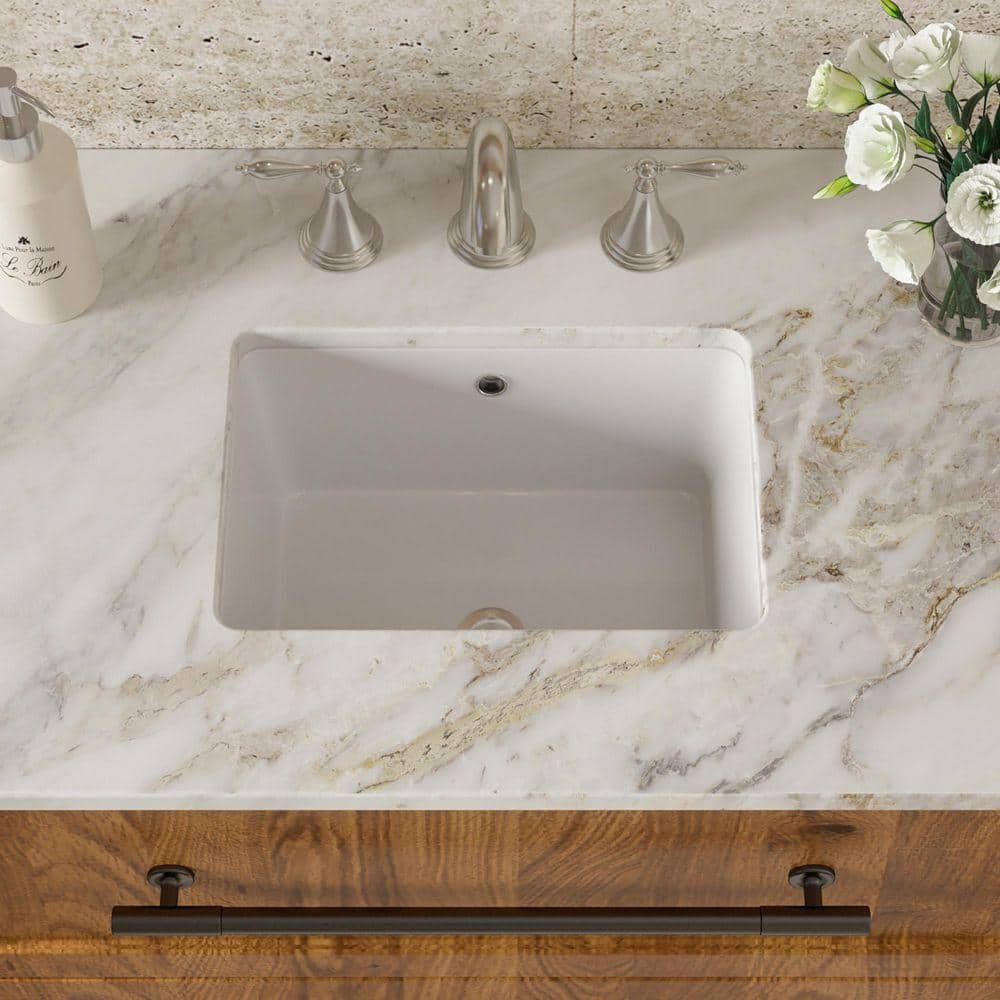 Timussi 17 in. Undermount Rectangular Bathroom Sink with Overflow in White Ceramic (2)