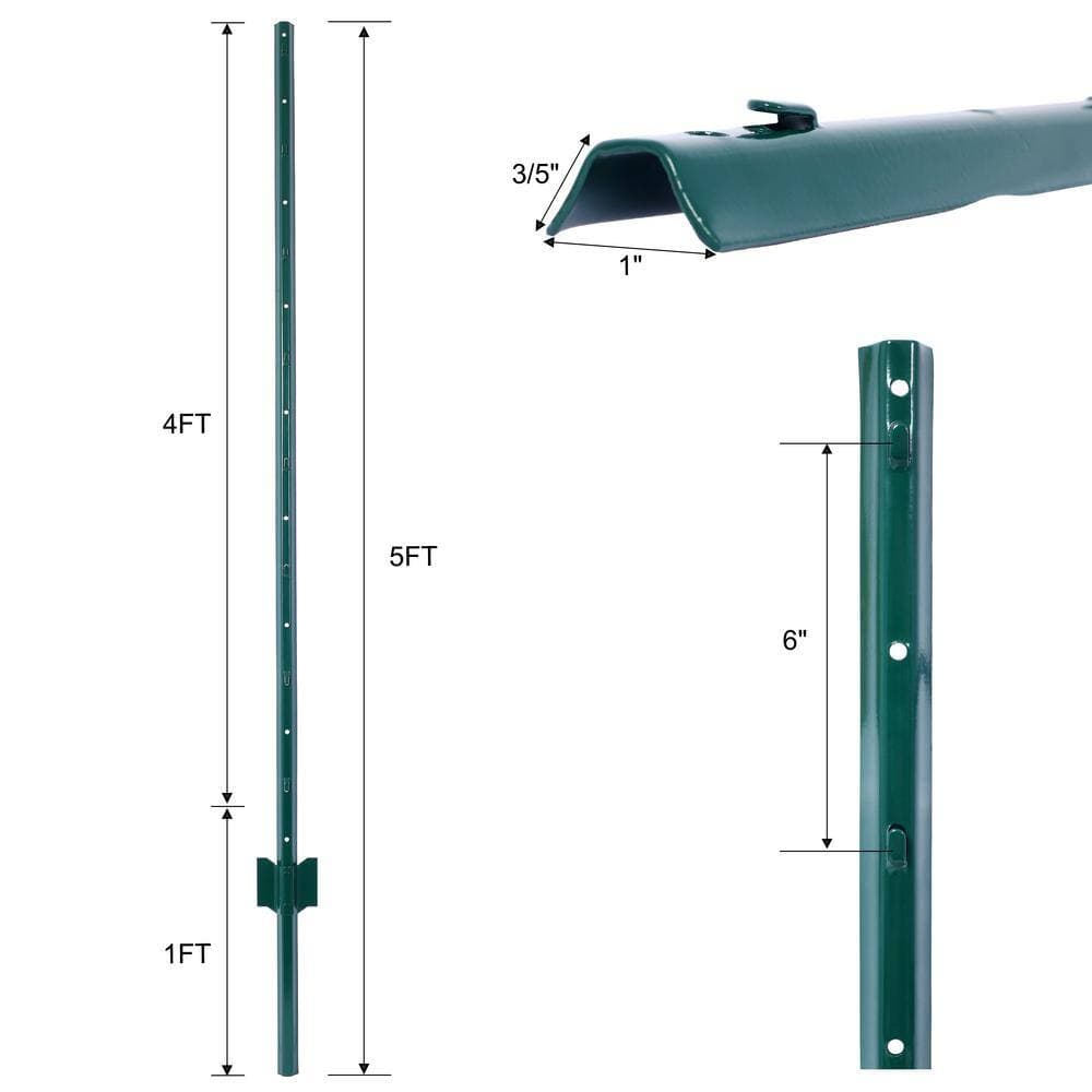 Tidoin 5 ft. H Heavy Duty Metal Fence Post with U-Channel (10 Pack) (2)