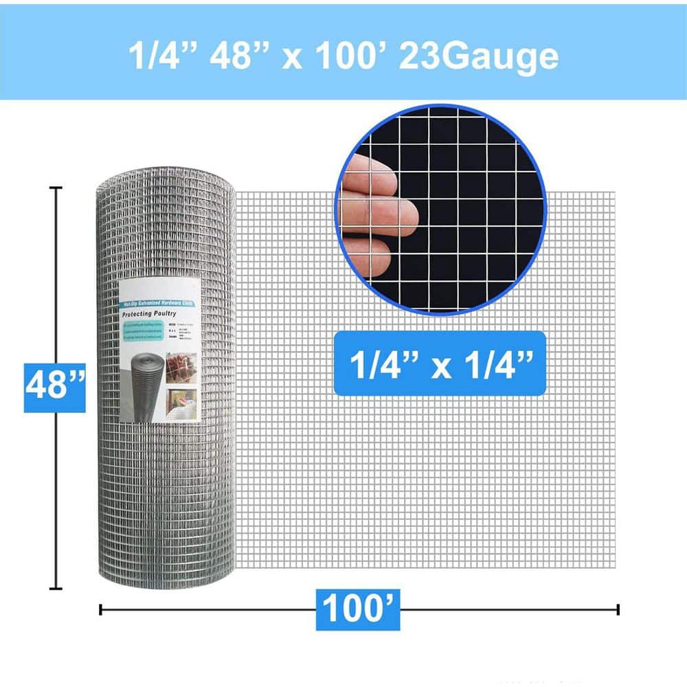 Unbranded 1/4in Hardware Cloth 48x100' 23 Gauge Hot-Dip Galvanized Wire Mesh Roll for Chicken Coops Garden Fencing Plant Supports (2)