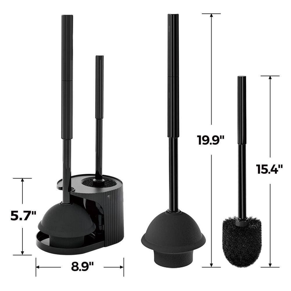 Wudkey 2-Pack Bath Accessory Set with Extended Handle Plunger, 2 in 1 Toilet Plunger and Brush Set in Black (2)