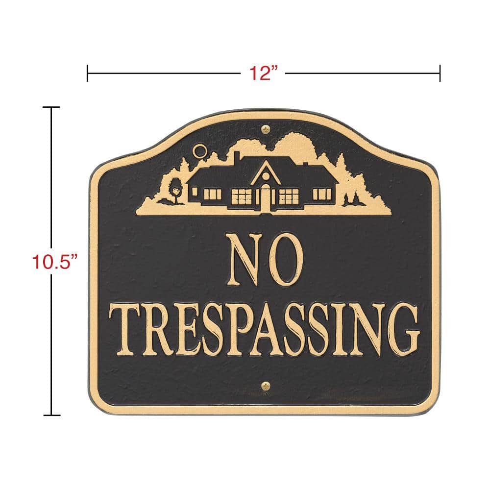 Unbranded No Trespassing Sign, Cast Aluminum - Wall or Lawn Mounting (3)