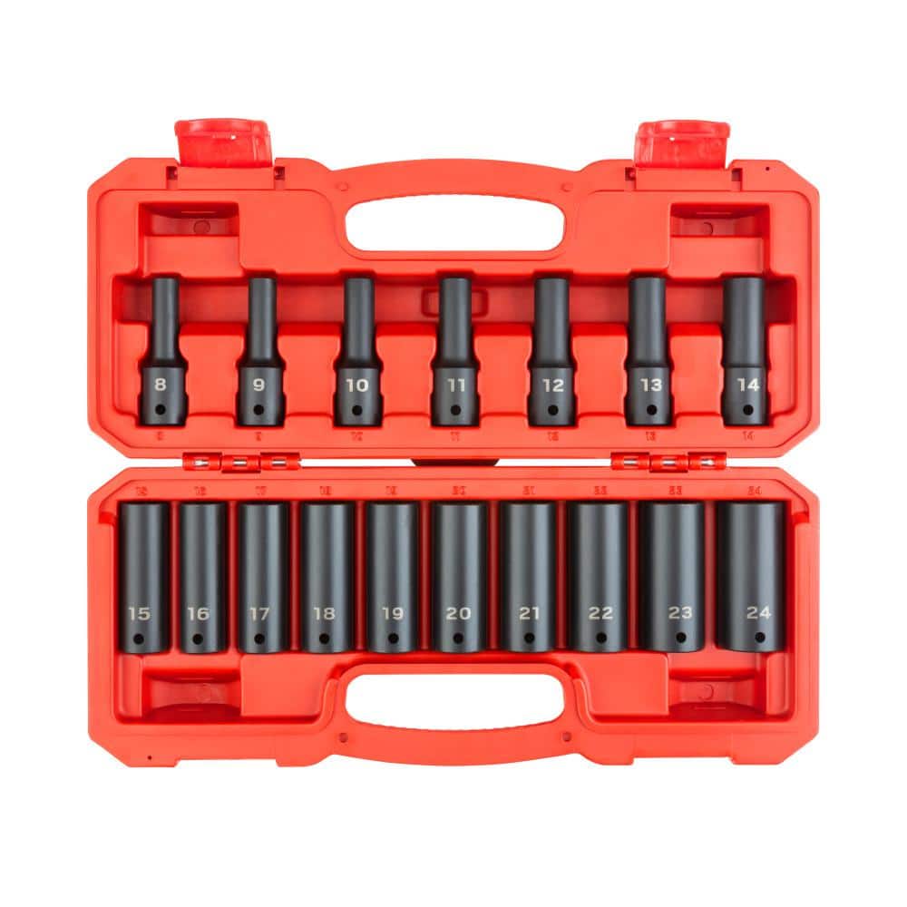 TEKTON 8 mm to 24 mm 1/2 in. Drive Deep 6-Point Impact Socket Set (17-Piece) (1)